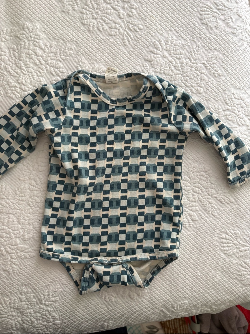 kate quinn organic Blue and White Check Long-Sleeve Baby One-Piece